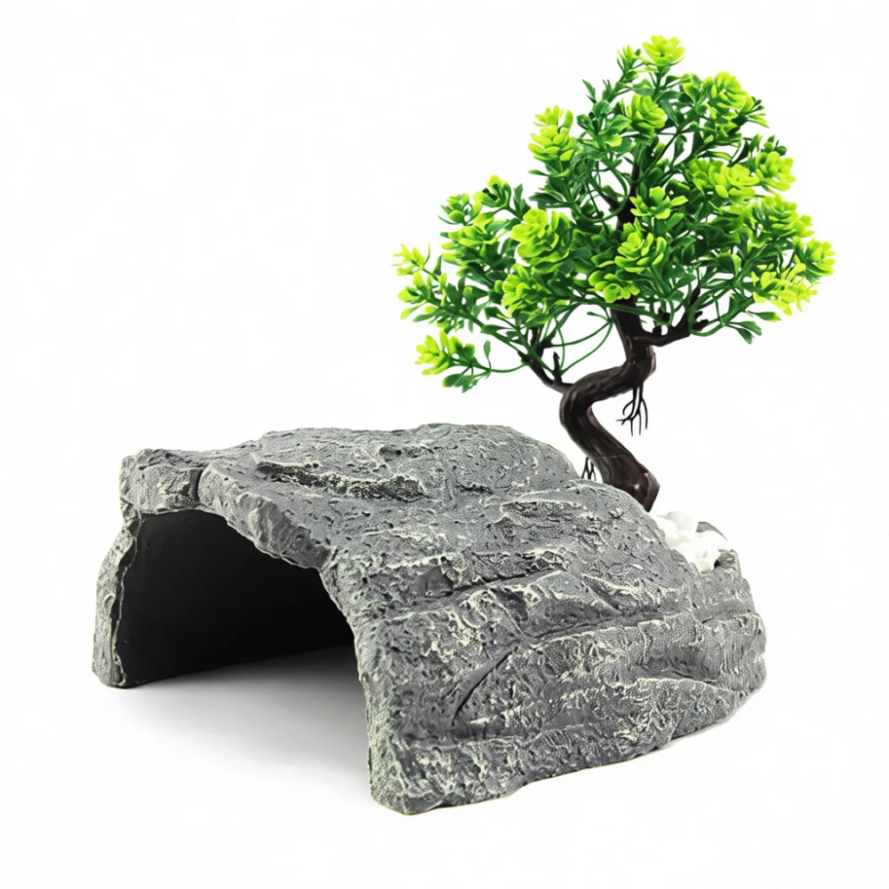 Resin Reptile Hideout Cave Basking Platform Habitat Decoration For Gecko Salamander Horned Frog Turtle Aquarium Terrarium