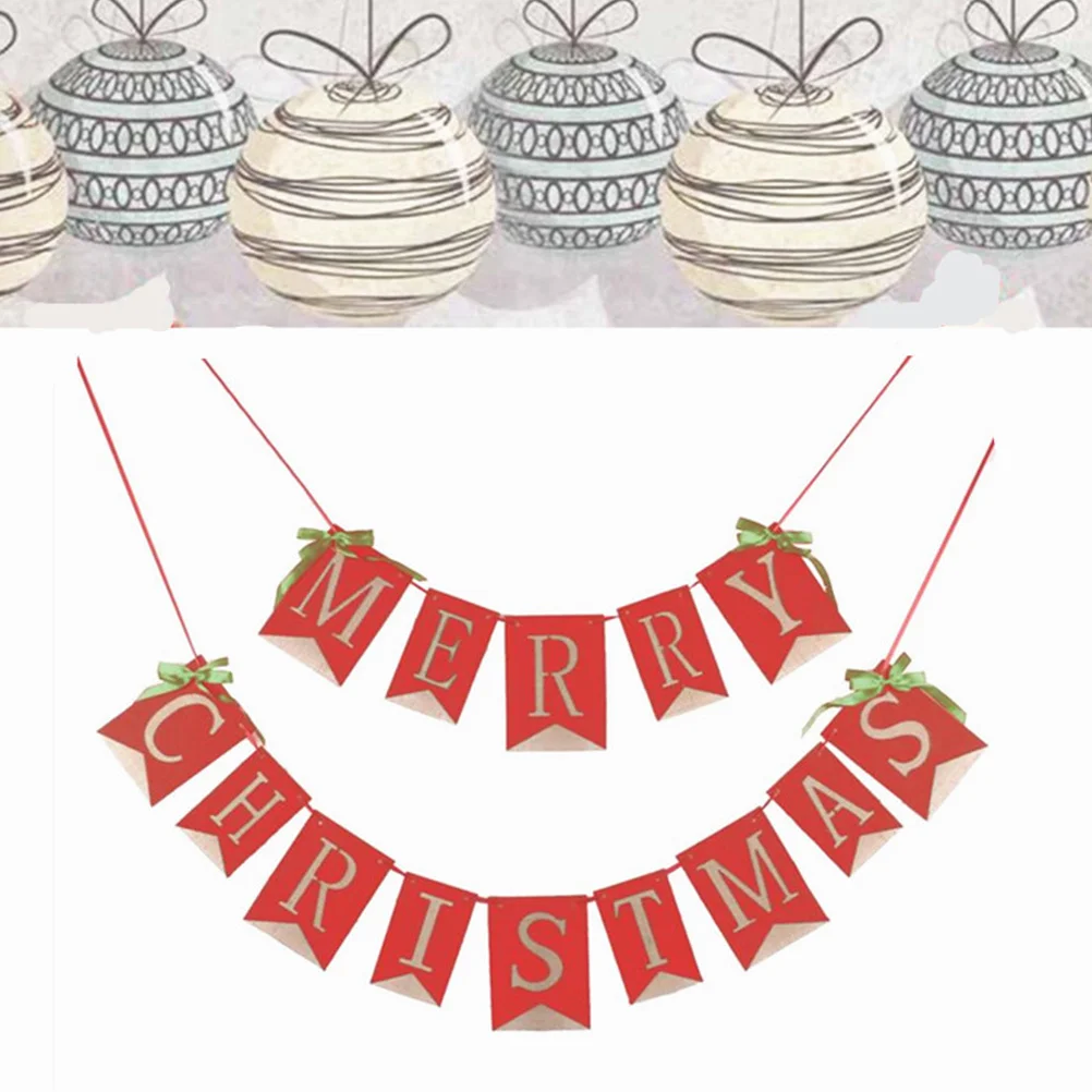

Red Merry Christmas Pull Flag Xmas Party Bunting Home Office Decorative Bunting Festival Celebration Banner Xmas Banner