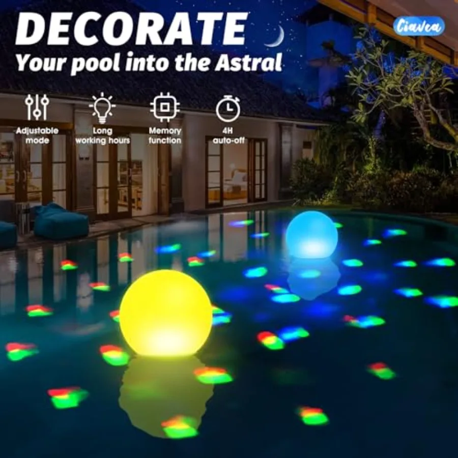 Floating Pool Lights, 6 Inch Light Up Pool Balls with Underwater Lights Show, Color Changing LED Pool Light That Float, IP68 Wa