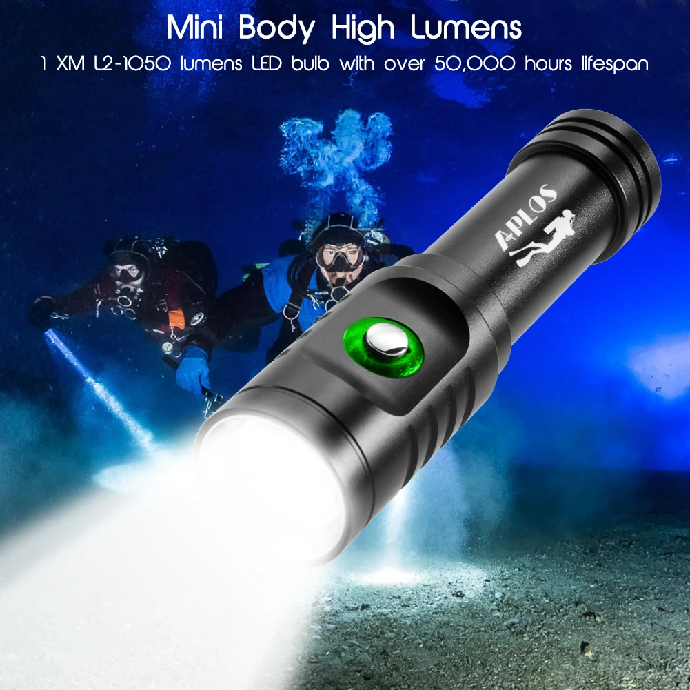 APLOS AP01 1050 Lumens Diving Flashlight XM-L2 5000k LED Scuba Dive Light, IPX8 Waterproof Underwater 100m Rechargeable Torch