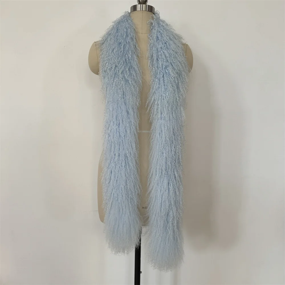 Long Hair Real Mongolia Lamb Fur Scarf Warm Thick Fashion Female Long Genuine Tibet Sheep Fur Scarves view 5