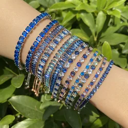 Adjustable Tennis Bracelets for Women Blue Shiny Zirconia Crystal Chain on Hand Ladies Charm Bracelet Trend Jewelry Girl's Gift
