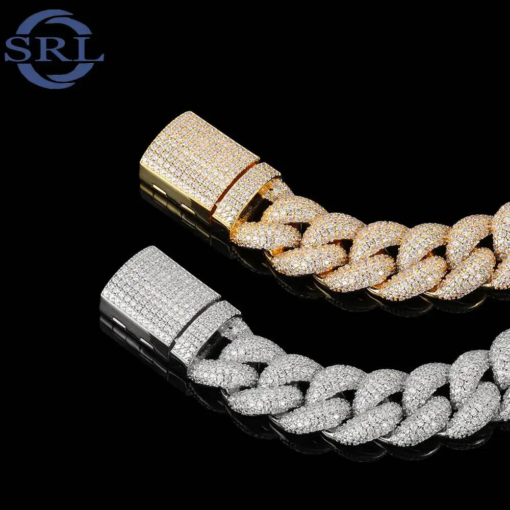 Luxury CHA019 18mm VVS Moissanite Tennis Cuban Chain Iced Out Hip Hop Jewelry Necklace for Men Gold Plated Brass Link Design.