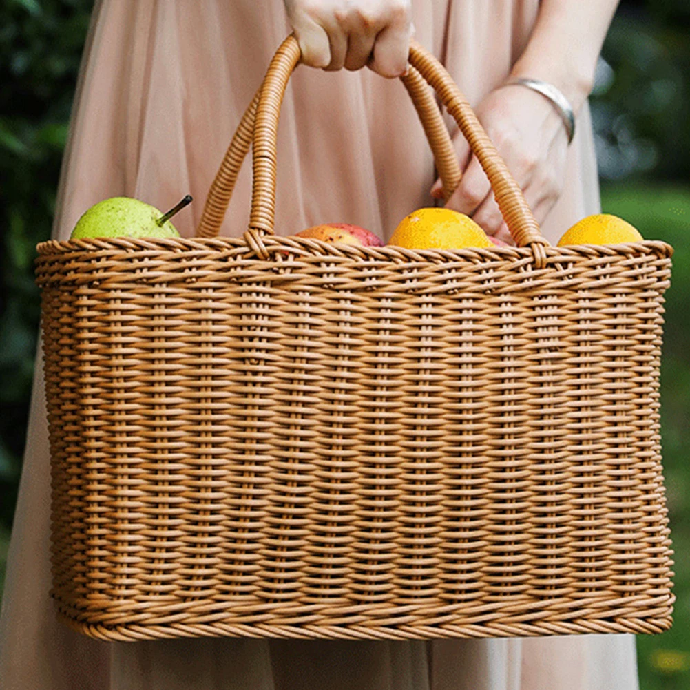 

Large Handmade Vegetable Basket Wicker Woven Storage Flower Kitchen Baskets Decorative Reusable Handheld Basket Home