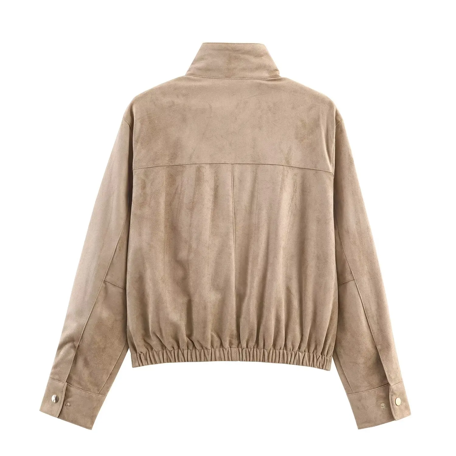 DiYiG DONNA 2025 Autunno di Nuovo Modo di Colore Solido Pelle Scamosciata Effetto Giacca Retro Manica Lunga Cerniera Cappotto Casual Della Tuta Sportiva Mujer