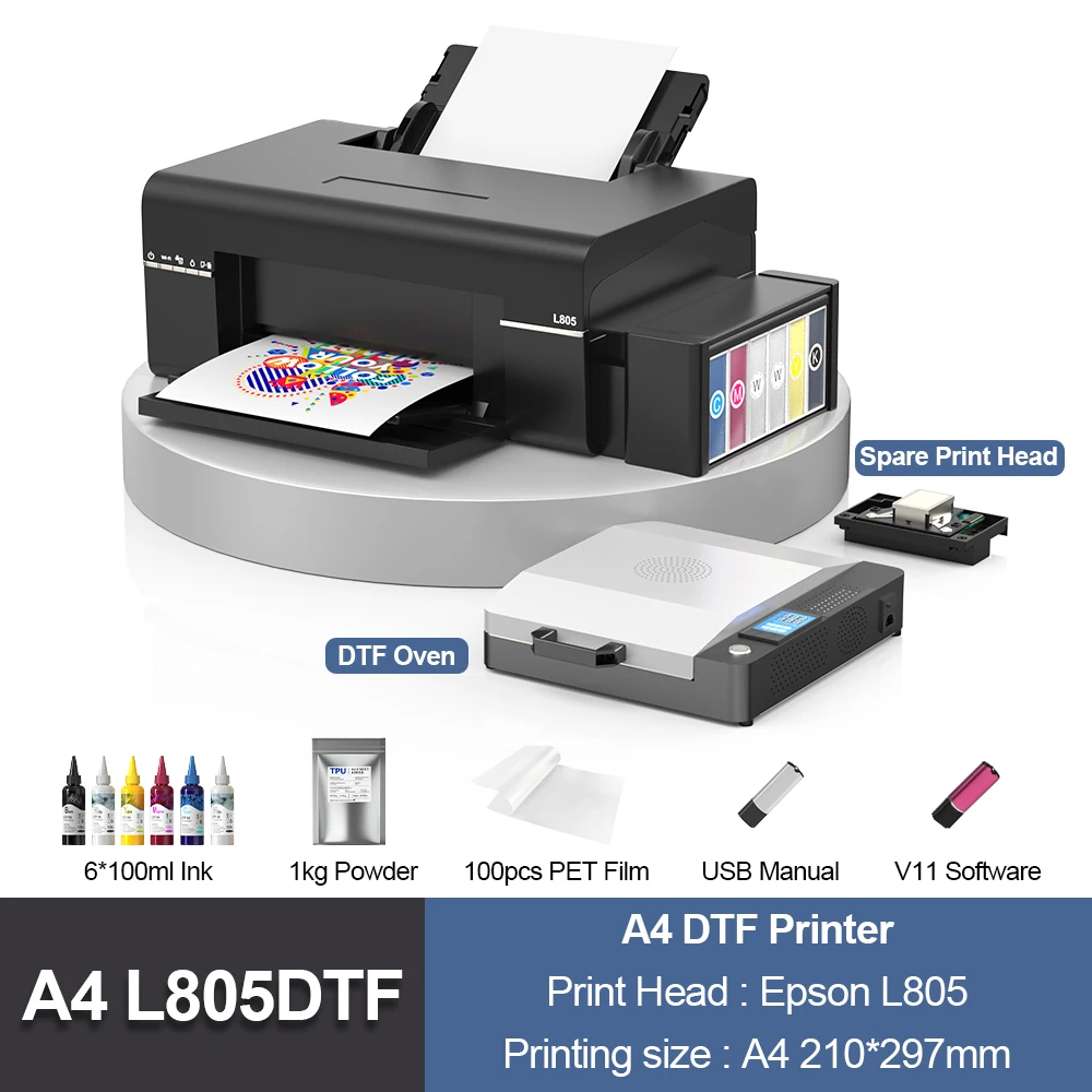 

Комплект принтеров A4 DTF для Epson L805 Converted DTF Impressora Печатная машина для футболок Direct to Film Принтер DTF A4 для одежды