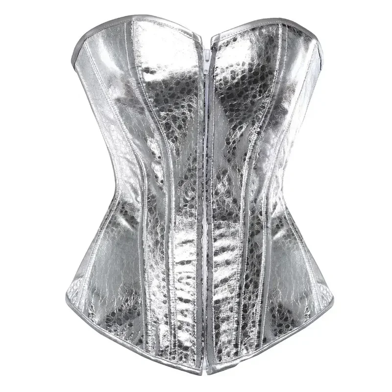 Steampunk รัดตัวเลื่อม Glitter Lace Up Boned หนัง Busier Zip PVC Corselet เซ็กซี่ Sparkle Party Showgirl Clubwear Overbust