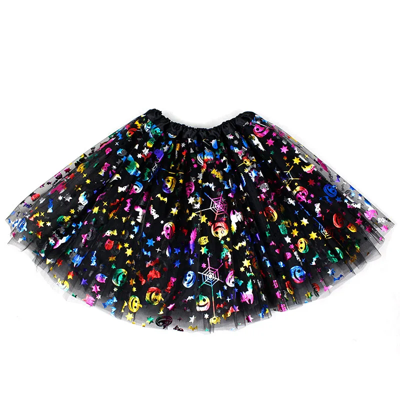 Halloween adult skirt tutu skirt princess three-layer mesh half skirt skull pumpkin skirt big skirt