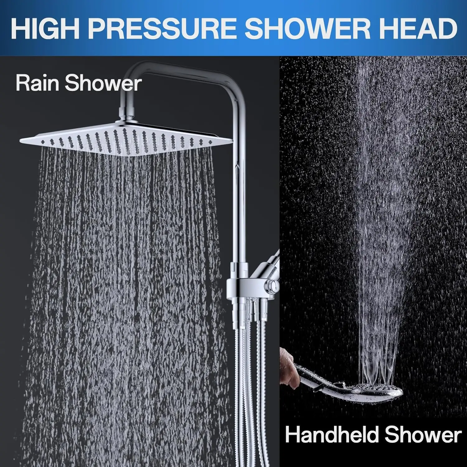 Dual Shower Head Combo: 10" Rainfall & Handheld Spray, Adjustable Bar, 71" Hose, High Pressure