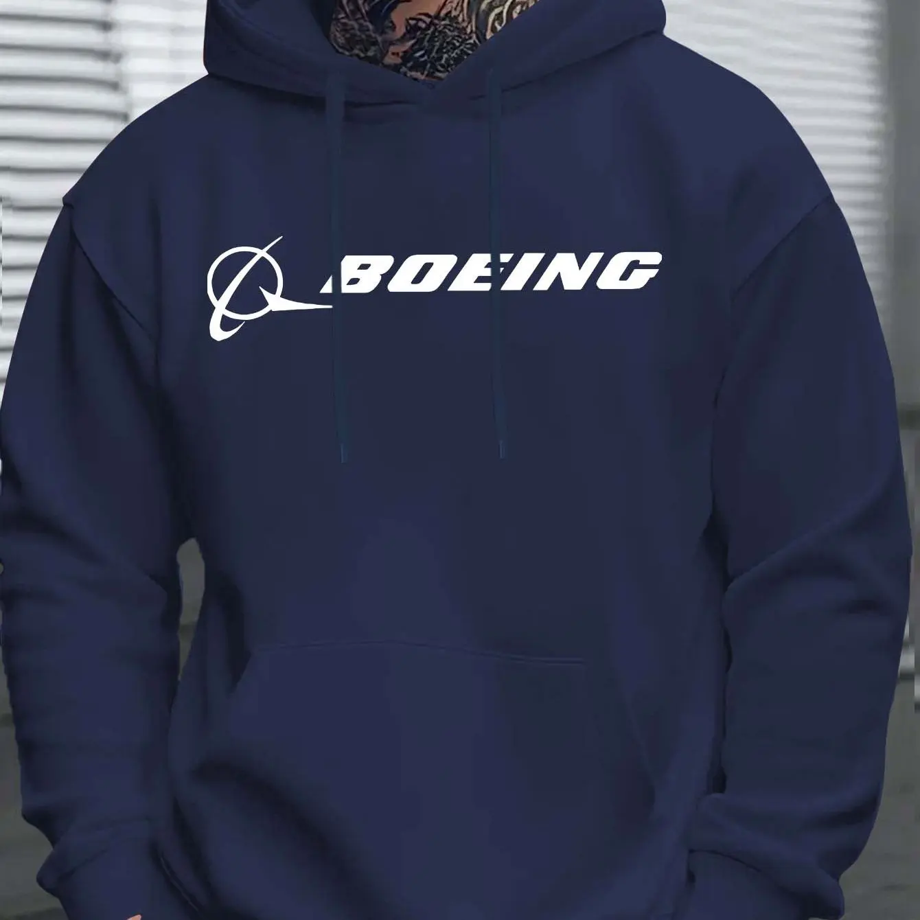 سويت شيرت رجالي بغطاء للرأس مع طباعة _BOEING_ بأكمام طويلة كاجوال للاستخدام الخارجي، مقاس عادي، مثالي لخريف وشتاء، ملابس المشي لمسافات طويلة في عطلة نهاية الأسبوع