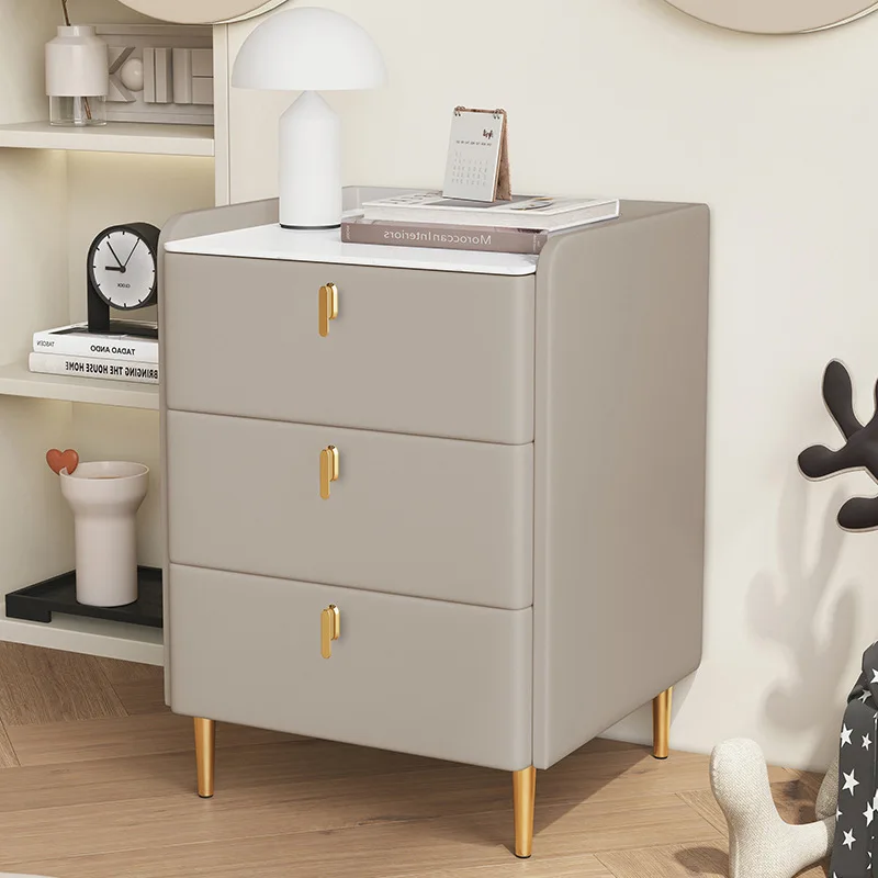 Three simple modern light luxury high-end bedside tables, household rock slab lockers