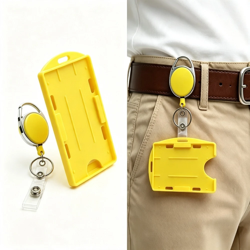 1 Set Yellow Plastic Card Holder for Staff Nurder ID Tag Pass Work Card Cover Sleeve Working Permit Case Badge Card Protector