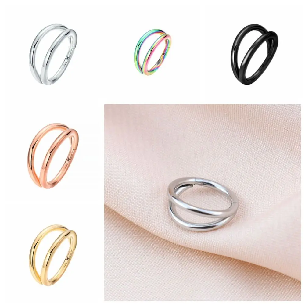 Creative Stainless Steel Double Layers Nostril Piercing Electroplating Geometric Helix Cartilage Nose Ring Body Jewelry Daily