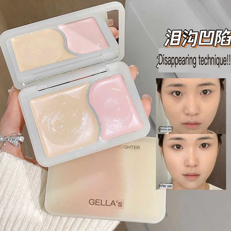 GELLA'S Two-color Cream Highlight Conceals Skin Tone Pink Matte Brightens Tear Troughs Makeup Cosmetic