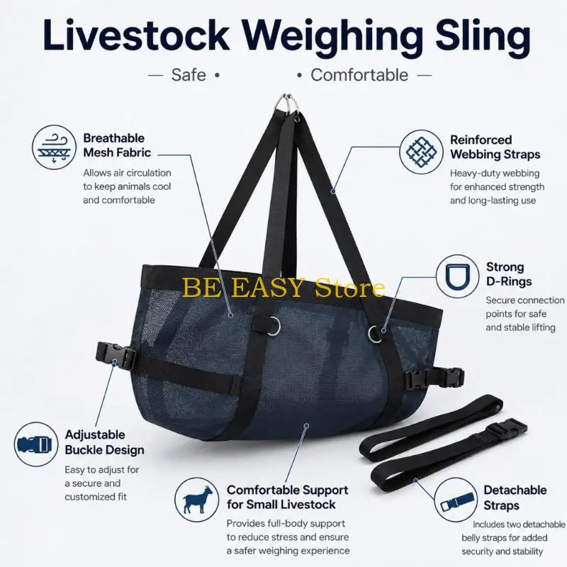 E28F Dog Grooming and Weighing Bag for Small Animals, Reinforced Support Cloth with Removable Fastening Belts and Lift Points