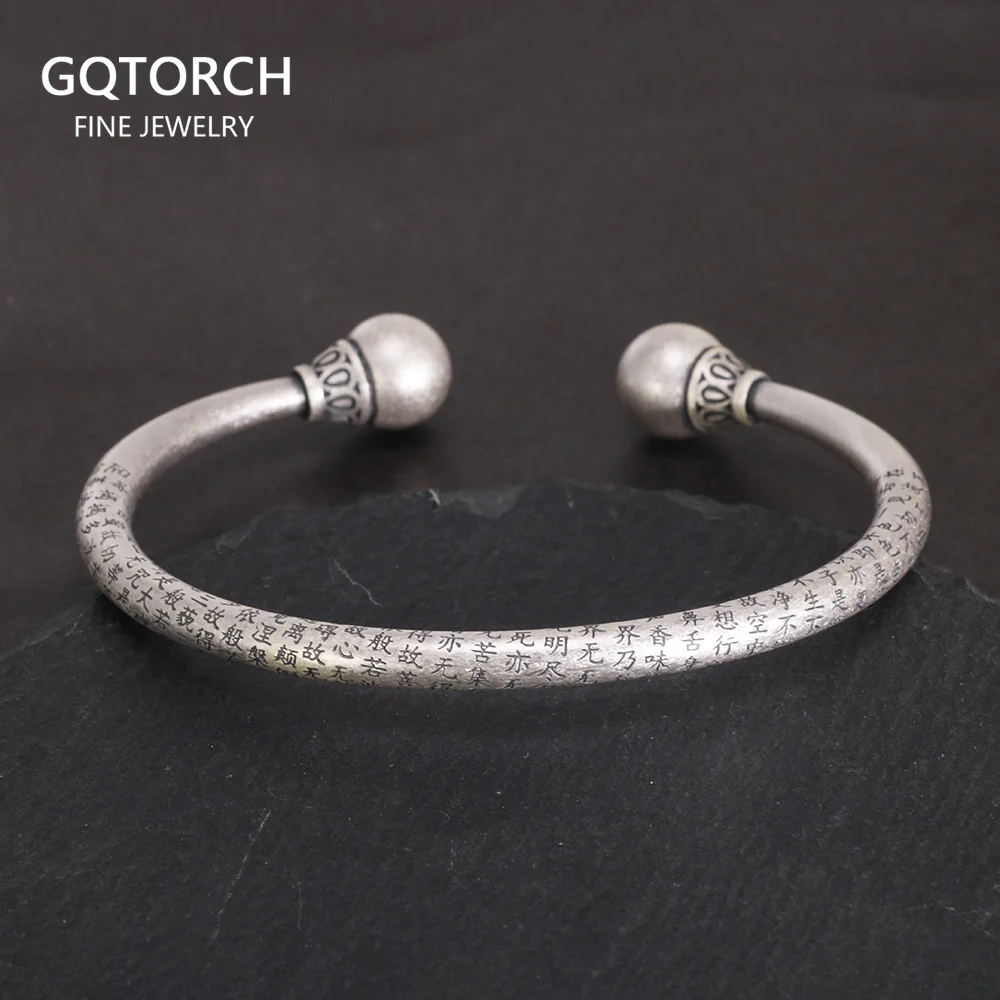 Bracciale tibetano autentico in argento sterling 990 da uomo e da donna con Sutra a forma di cuore, braccialetto regolabile, gioielli di buona