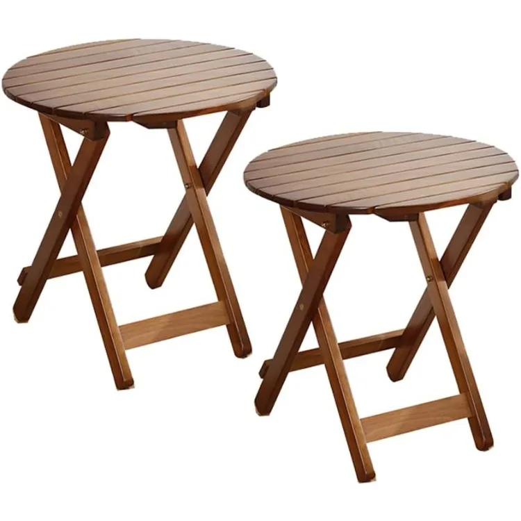 

Small Round Folding Side Tables Set of 2, Patio Foldable Wooden End Tables for Outdoor Indoor Porch Camping Living Room Bedside