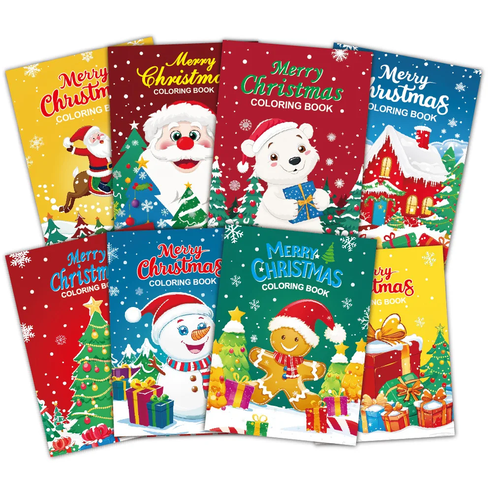 

Christmas Coloring Books for Kids, 8 Pack Holiday Activity Books, Santa Snowman Themed DIY Drawing Gifts, Christmas Party Favors