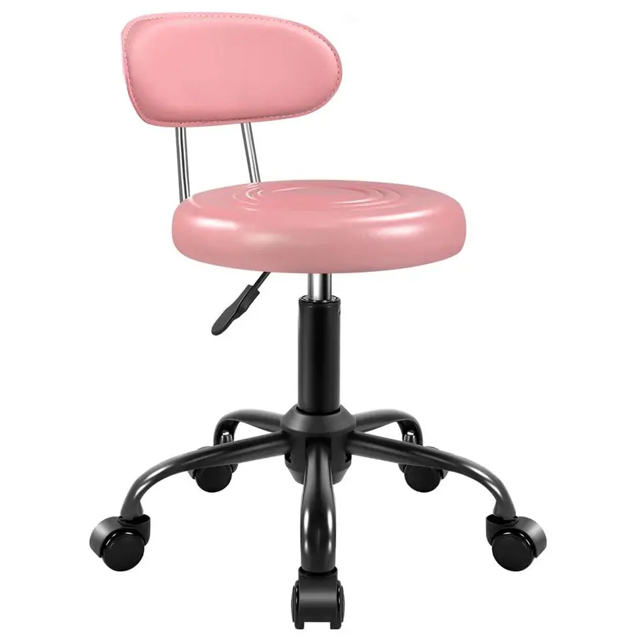 

Стул на колесиках с поворотным механизмом и спинкой, регулируемый по высоте, идеально подходит для СПА-салонов, домашнего офиса, работы за чертежным столом, розовый