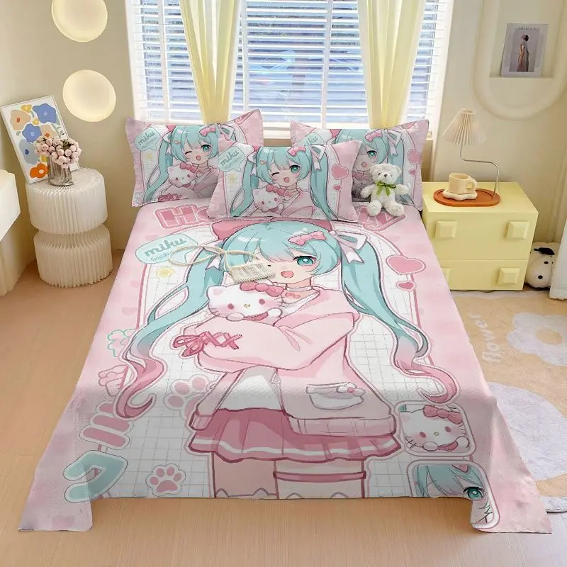 هاتسون ميكو أنيمي ثنائي الأبعاد الكرتون المطبوعة ملاءة سرير الإبداعية جرلي القلب طالب عنبر المخدة ثلاث قطع مجموعة