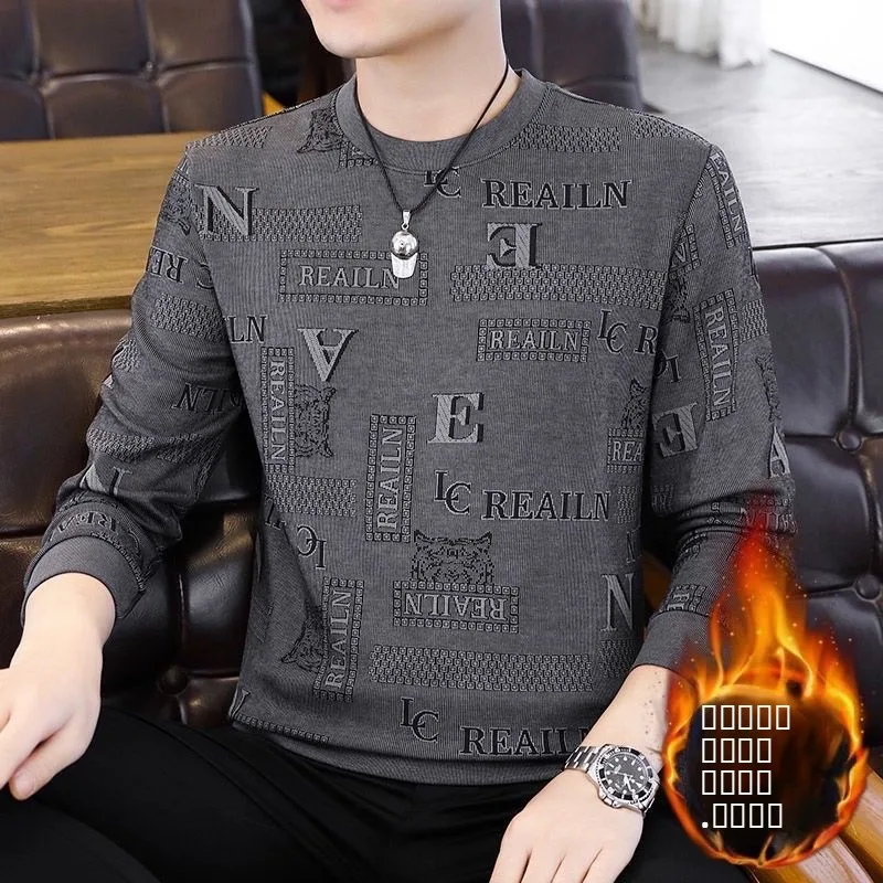 

Faionable Letter Print round Ne Long Sve Hoodie Men's Sli Versatile Fce Lined T-irt Casual Wear All Seasons