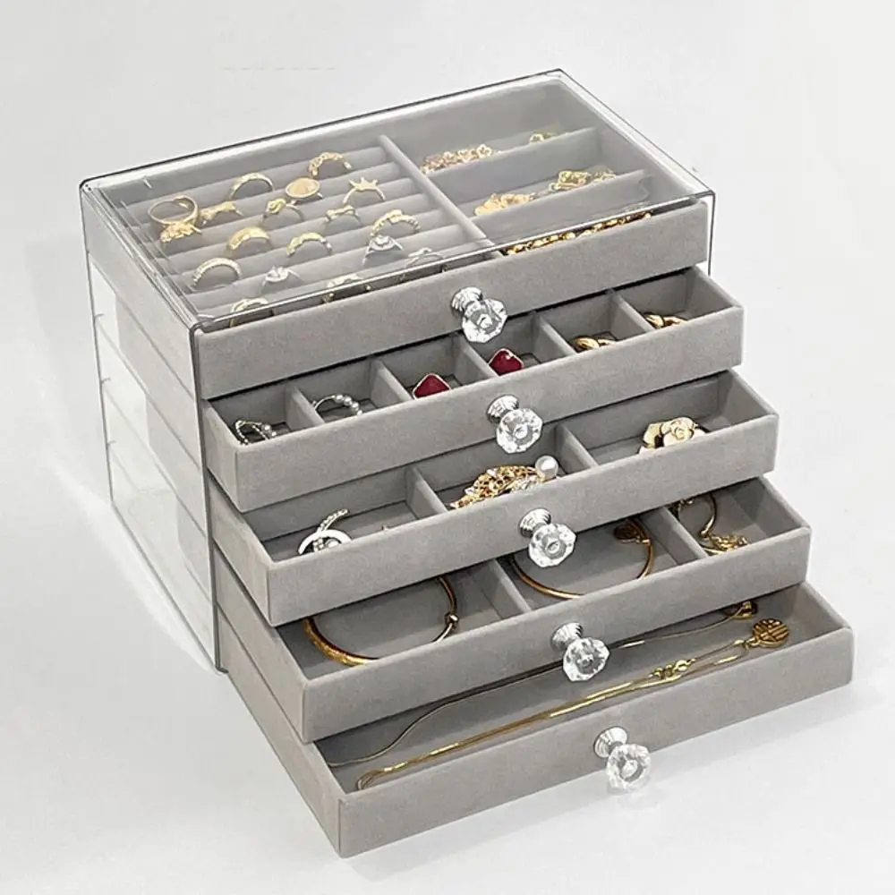 Large Capacity Velvet Jewelry Box Transparent Rings Bracelets Drawer Storage Holder Multi-layer Acrylic Jewelry Organizer