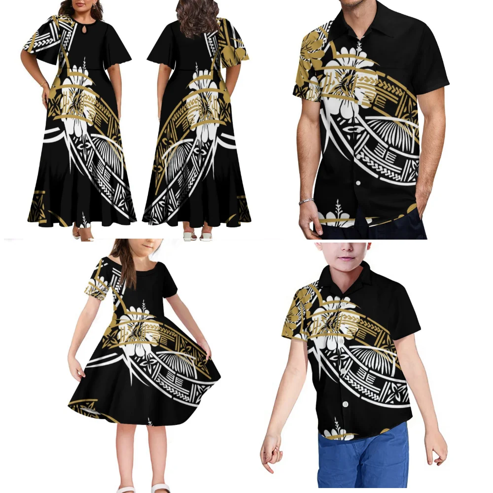 Samoa Family Party Clothing Custom Wholesale Polynesian Tribal Print New Adult Children Summer Short-Sleeved Women'S Dress