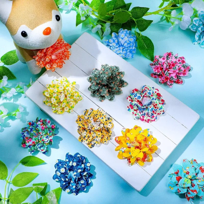 150 قطعة من طوق القوس على شكل زهرة الكلب، ملحقات ربطة القوس فيونكة الجرو للكلاب الصغيرة والمتوسطة والكبيرة والقطط متعددة الألوان من الشيفون