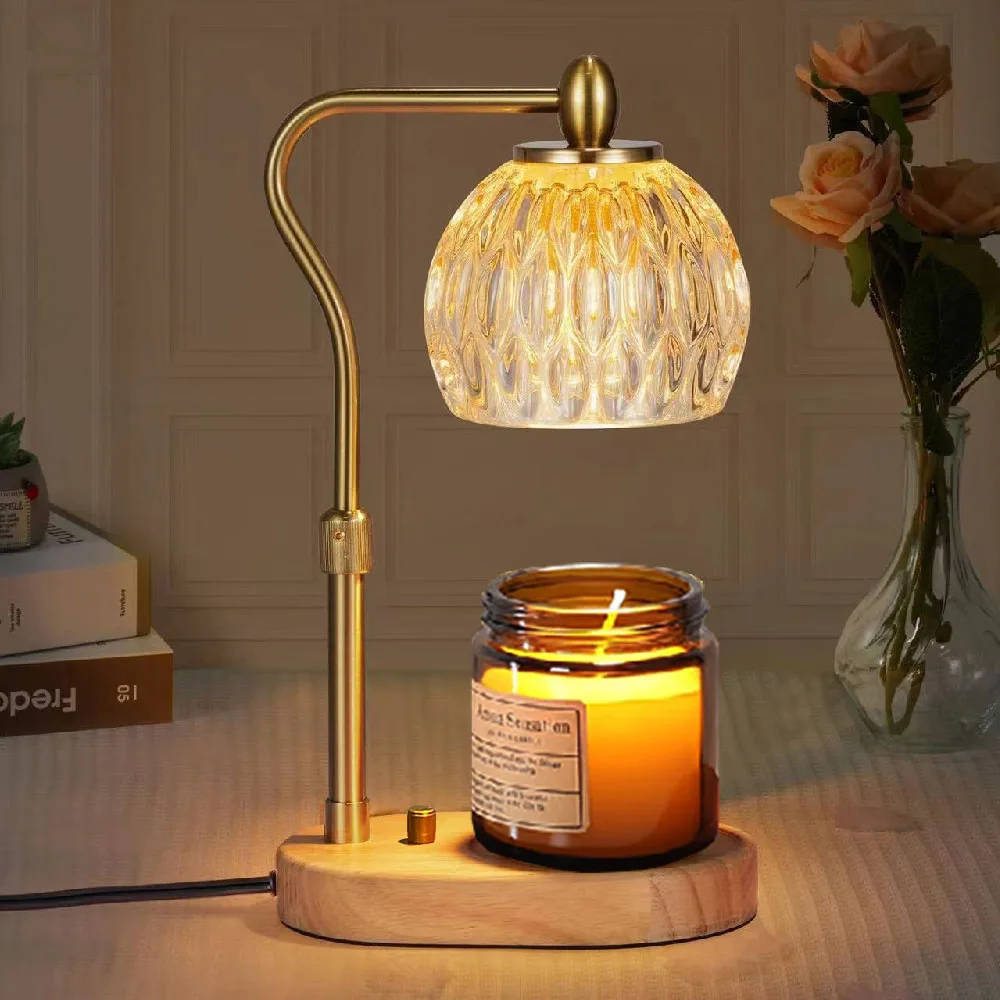 Wood Glass Table Lamp Vintage With Scented Wax Ambiance Decor Desktop Lights GU10 Knob Adjust Heating Aromatherapy Desk Lighting