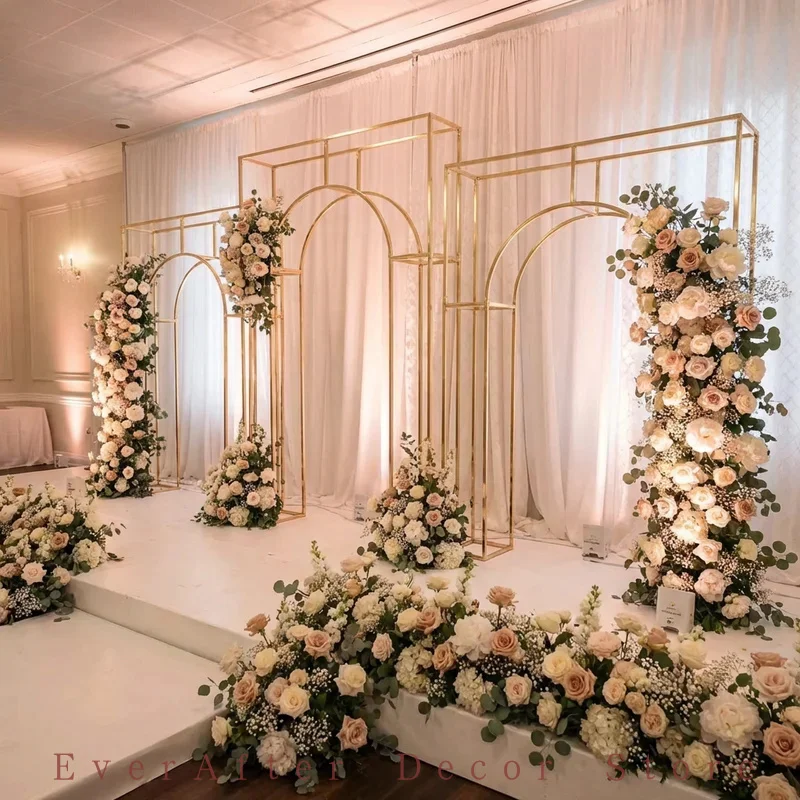 Geometric Gold Backdrop Stand  Glitter Flower Frame  Party Decor