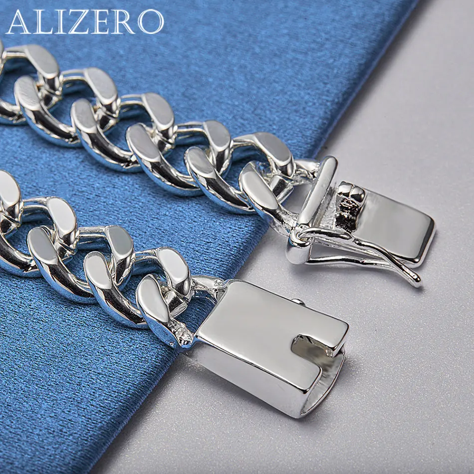 ALIZERO Fashion 925 Sterling Silver Men's 10mm Square Buckle Cuban Chain Bracelet Perfect Gift for Men Wedding Party Jewelry