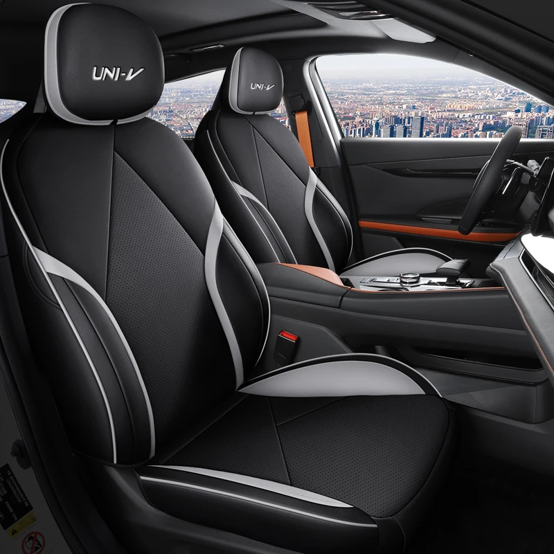 5-Seat Full Wrap PU Leather Car Seat Cushion Covers Compatible with CHANGAN UNI-V 1.5T Limited, Auto Interior Seat Protector