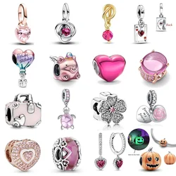 2024 Hot Sale 925 Silver Poker Hearts A Pendant Charms Luminous pumpkin Beads fit Diy Pink Bag Bracelet of women' bijou jewelry