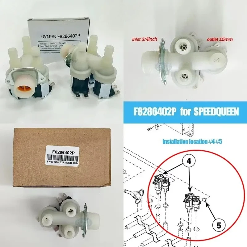 Water Inlet Fill Valve 3/4 Inch Thread 12mm 15mm Connector Washing Machine Replacement Fill Valve Universal Laundry Washer Spare
