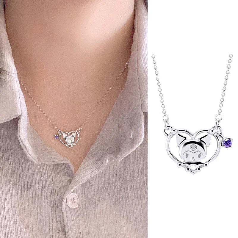 MINISO Kuromi Necklace Ring I.Love.Kuromi Necklace Bracelet Kawaii Jewelry Niche Fashion Cartoon Exquisite Jewelry Friend Gift