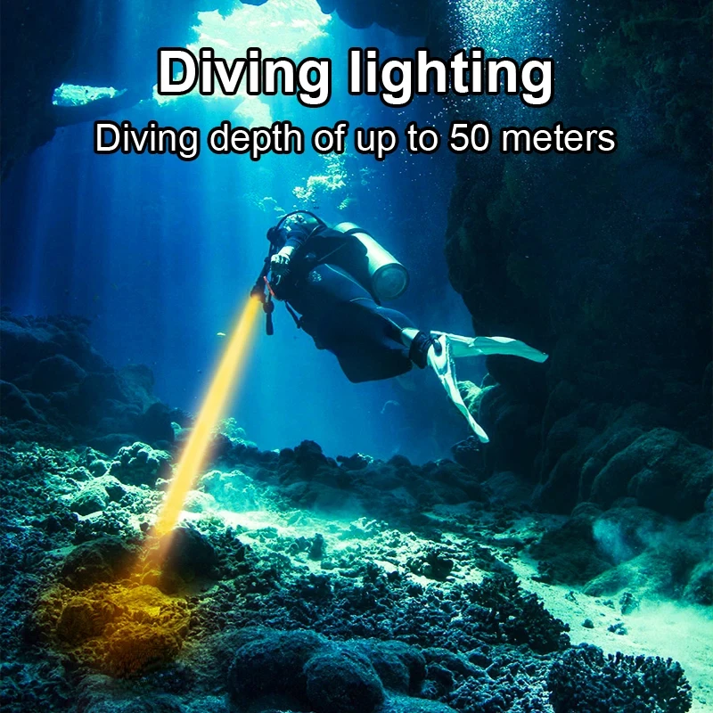 XHP70 Most Powerful LED Scuba Diving Flashlight IPX8 Waterproof Dive Lamp Using 26650 Battery with Hand Rope