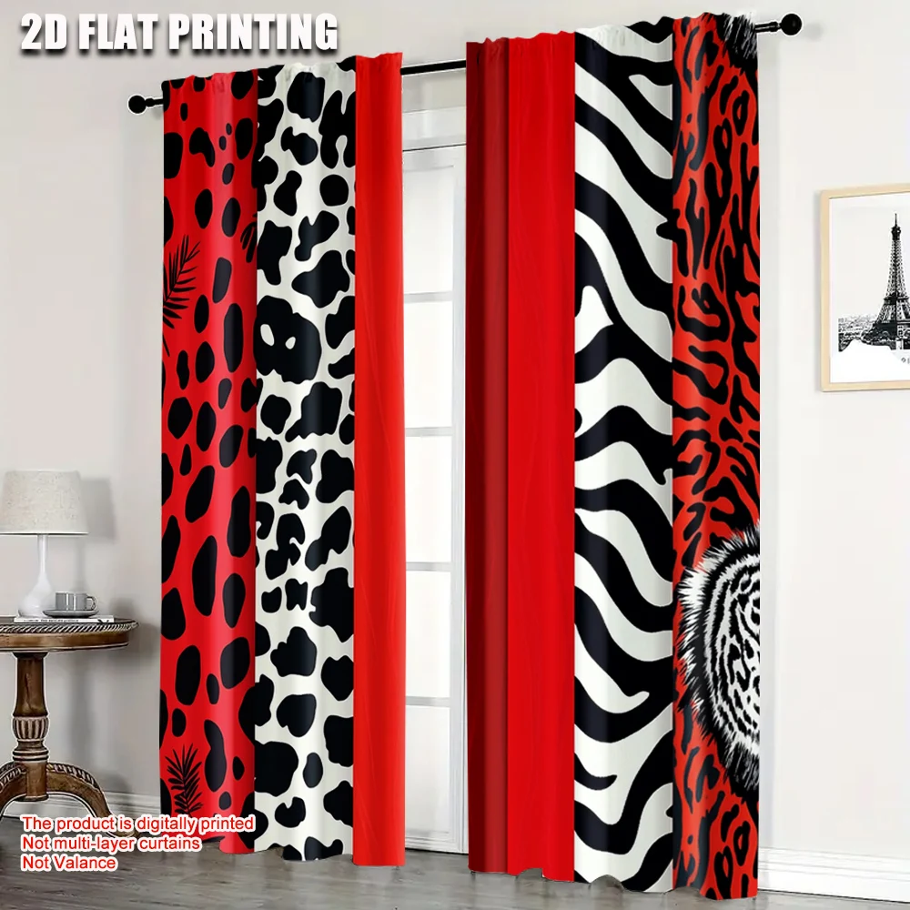 2pcs, Curtain Set 2D print Red Zebra Leopard Machine Washable (without rod) Outdoor Decorations Ldeal for Bedroom, Living Room,