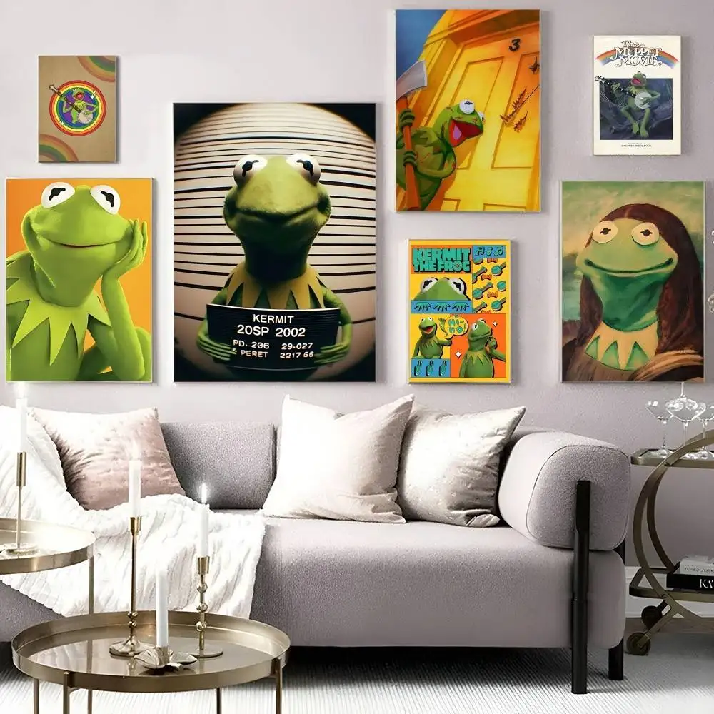 Classic Puppet K-Kermit T-The F-Frog Self-adhesive Art Poster Whitepaper Prints Posters Artwork Aesthetic Art Wall Painting