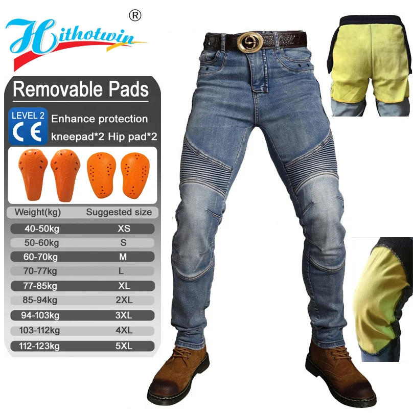 Kevlar Motorcycle Jeans Men Four Seasons Riding Pants Windproof Abrasion Resistant Blue Off Road Protective Trousers