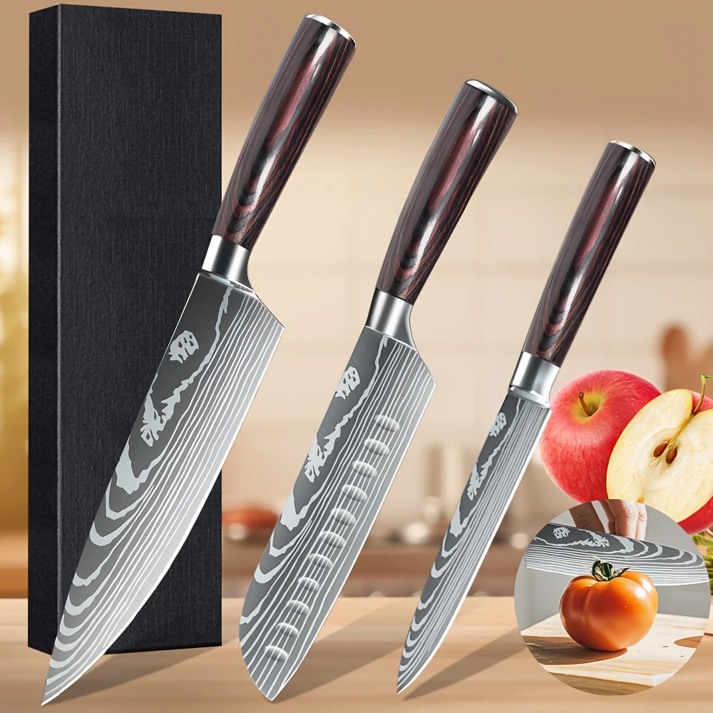 

ZENG 3pcs Hot Sale Kitchen knife Stainless Steel 8inch Chef Knife,Santoku Knife, 6inch Utility Knife Kitchen Convenience Set
