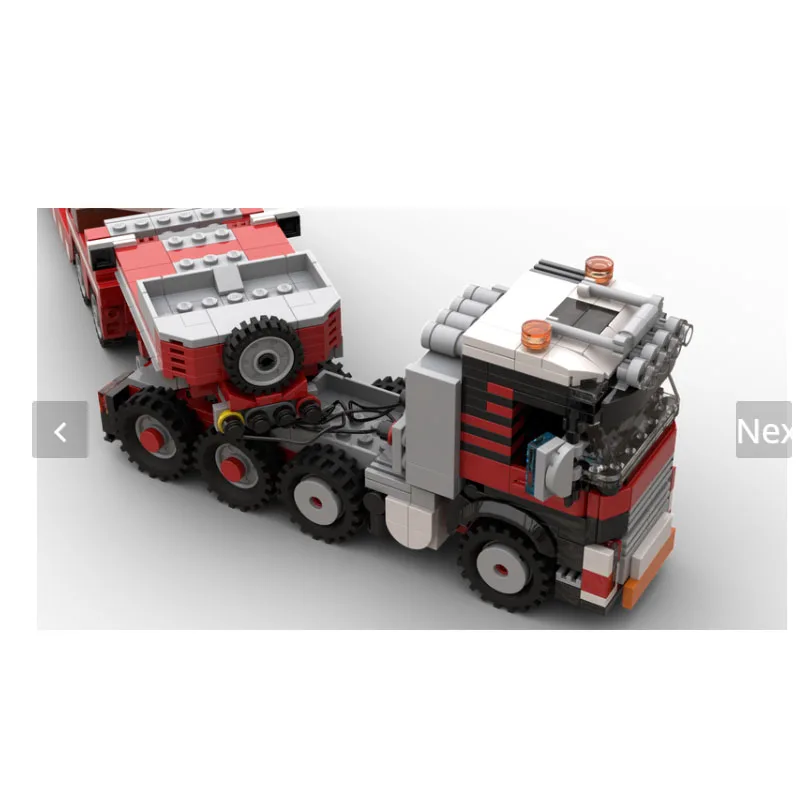 MOC-155095New 8x4 trator semi-caminhão, com carregadeira baixa europeia retrátil 1464 peças blocos de construção brinquedo presente para aniversário de meninos