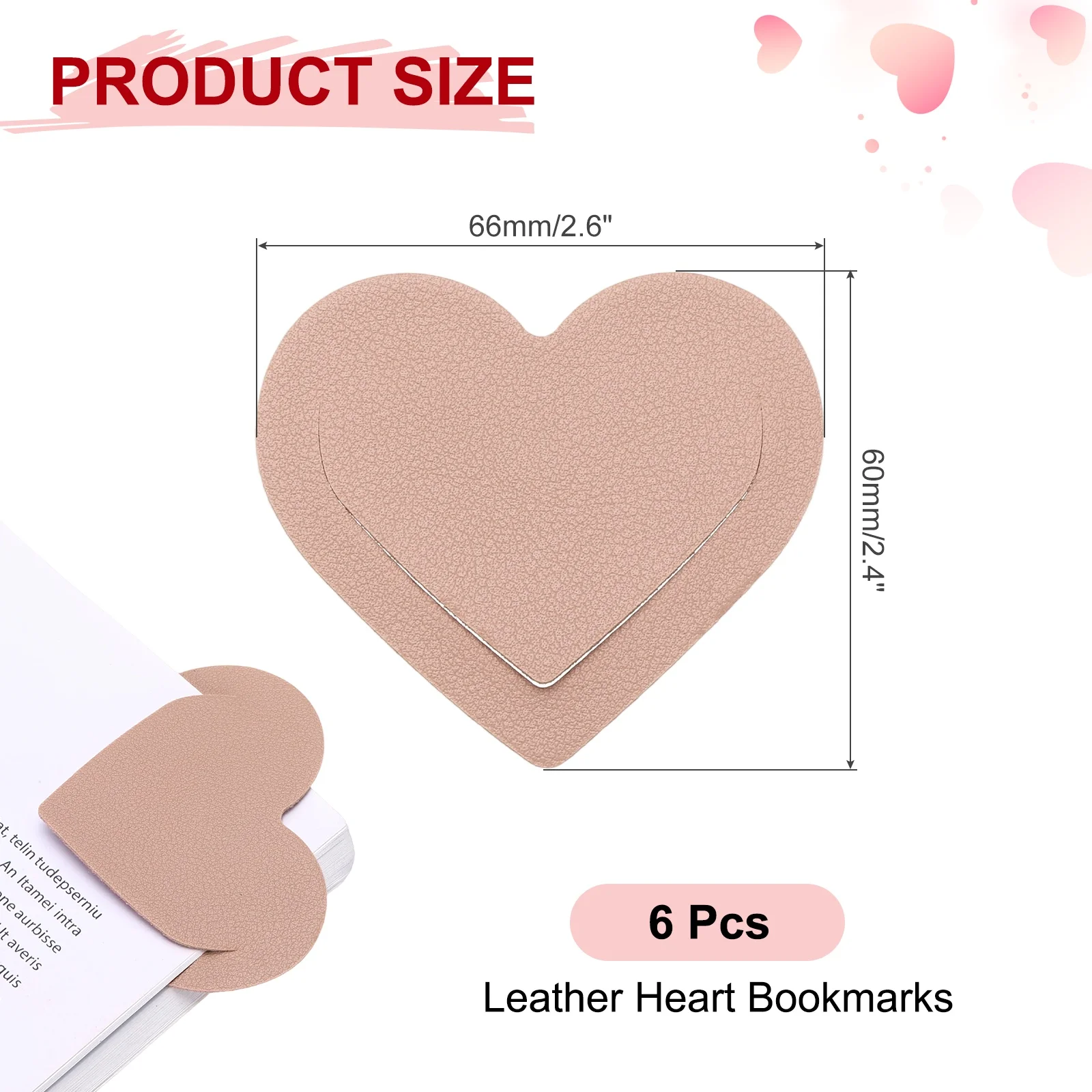 6Pcs Leather Heart Bookmarks Cute Corner Bookmarks Book Page Marker Clip for Teacher Reader Book Lover Office Home Supplies