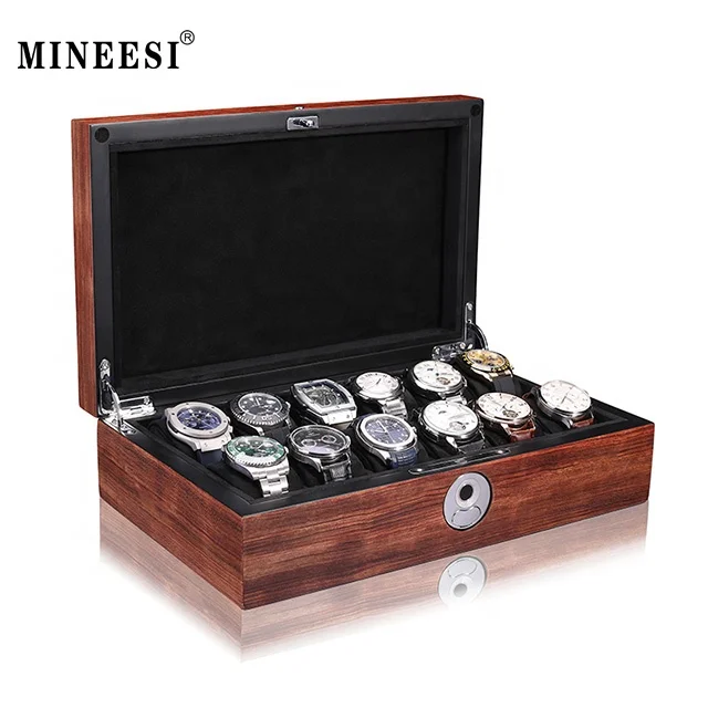 MINEESI High-Grade Pear Flower MDF Rectangle Lock Watch Storage Collection Box Quality OEM ODM Wholesale High-End Watch Boxes