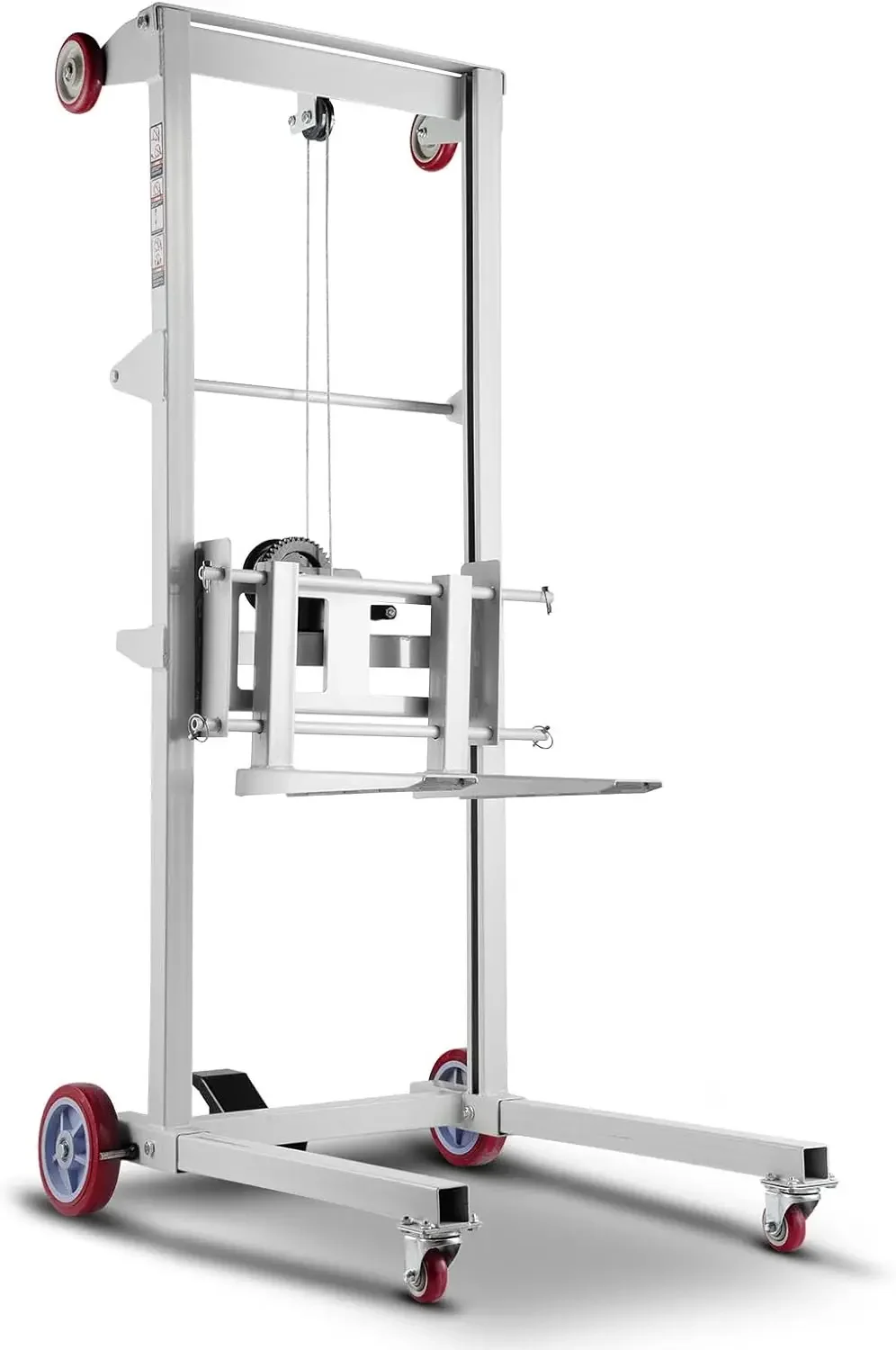 Material Lift Winch Stacker 551 lbs Capacity Heavy Duty Pallet Truck Dolly with Adjustable Forks 6 Wheel System 70 inch Max