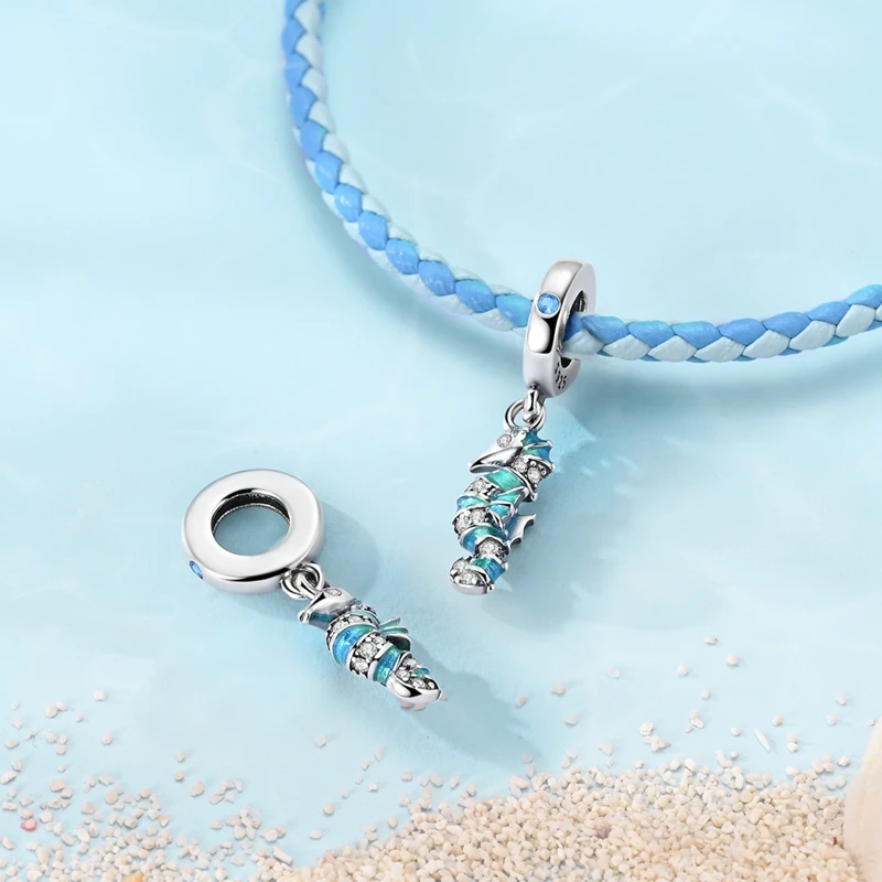 صالح الأصلي 925 فضة دلايات الخرز الأزرق مضيئة الحوت القرش فرس البحر دولفين دلايات للنساء غرامة لتقوم بها بنفسك مجوهرات هدايا