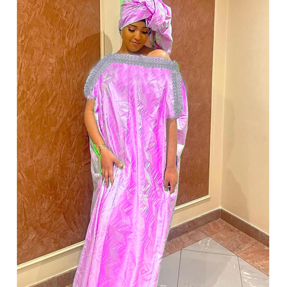 African Women Bazin Dress Mix Size Peach Embroidery Basin Riche Dashiki Robe For Nigerian Ankara Bride Wedding Dress Clothing