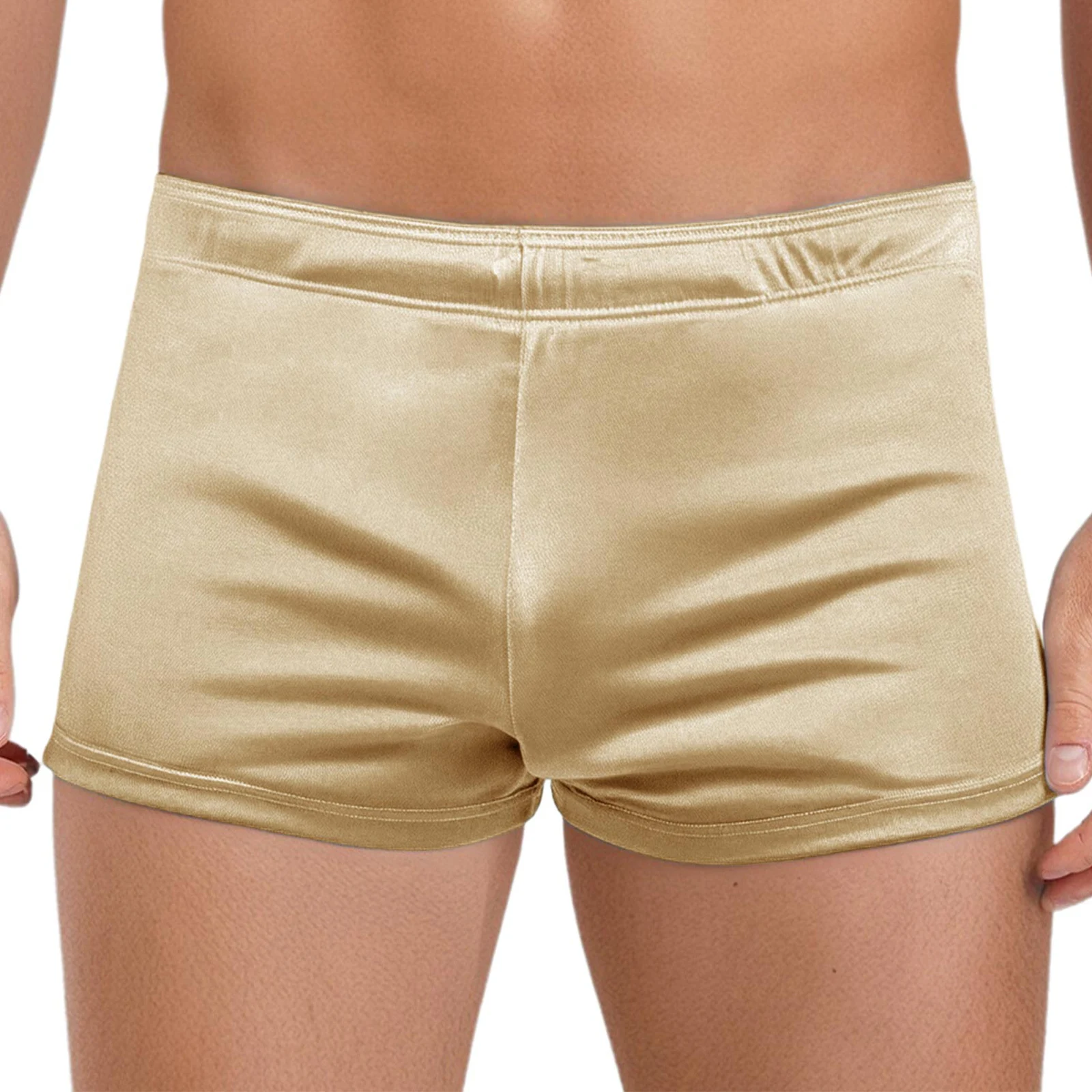 Men Sports Swim Trunks Panties Underwear Elastic Waistband Sides Slit Smooth Satin Shorts Sport Wear Daily Home Underpants