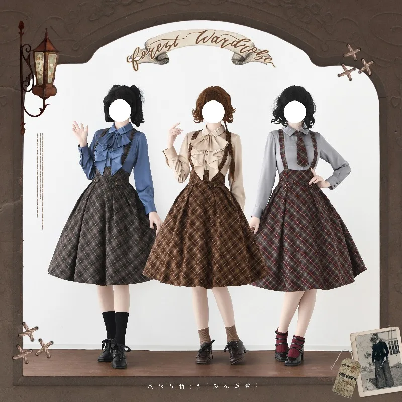 

Original French Cla Retro Elegant Lolita Dress Set Autumn New Women's Slim Fit Long Sleeve Shirt Plaid SK Blazer Lolita Sets