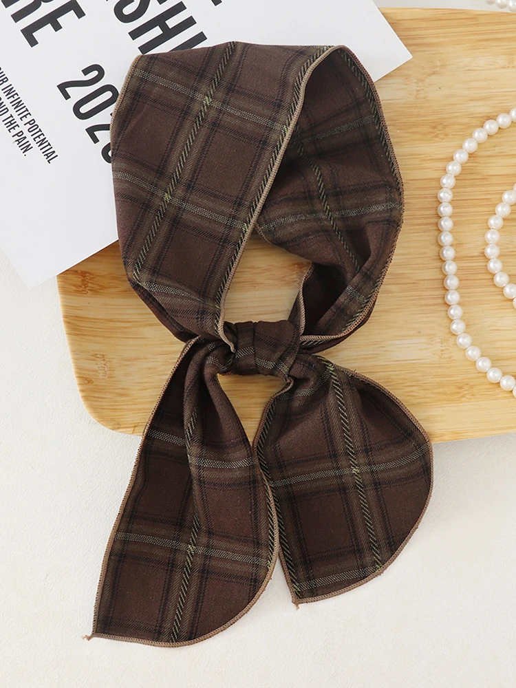 Foulard à carreaux en coton britannique, tenue à la mode, bandeau, cravate, petit châle, Protection du cou, 11x120cm