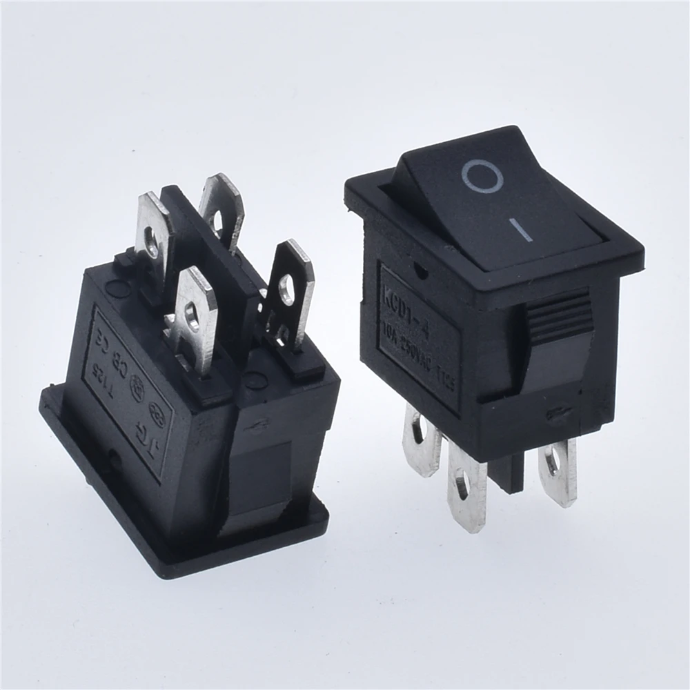 5PCS KCD1 15*21mm Mini Black 4 Pin two position toggle switch On/Off Rocker Switch AC 6A/250V10A/125V Rocker Switch Power Switch